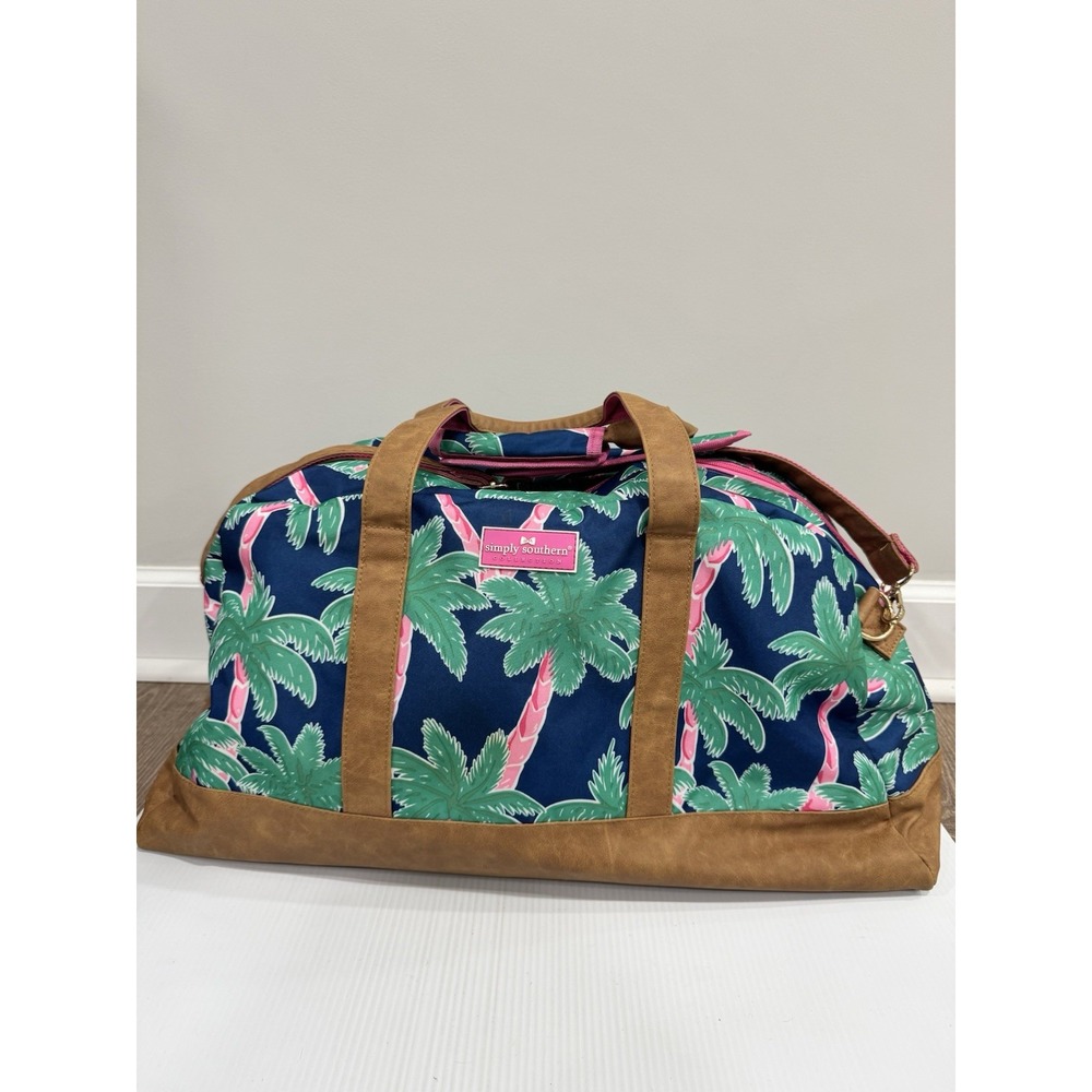 Simply Southern Weekender Duffel Bag Palm Tree Tropical Navy Pink Travel Tote